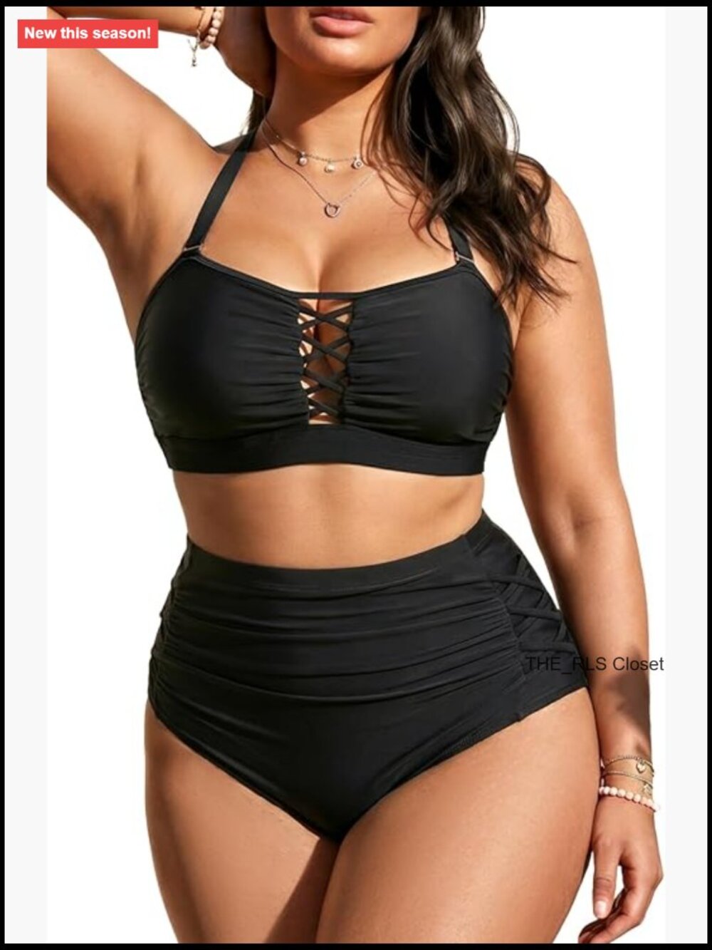 Plus Size Bandeau Bikini Set High Waisted Tummy Control Swimwear